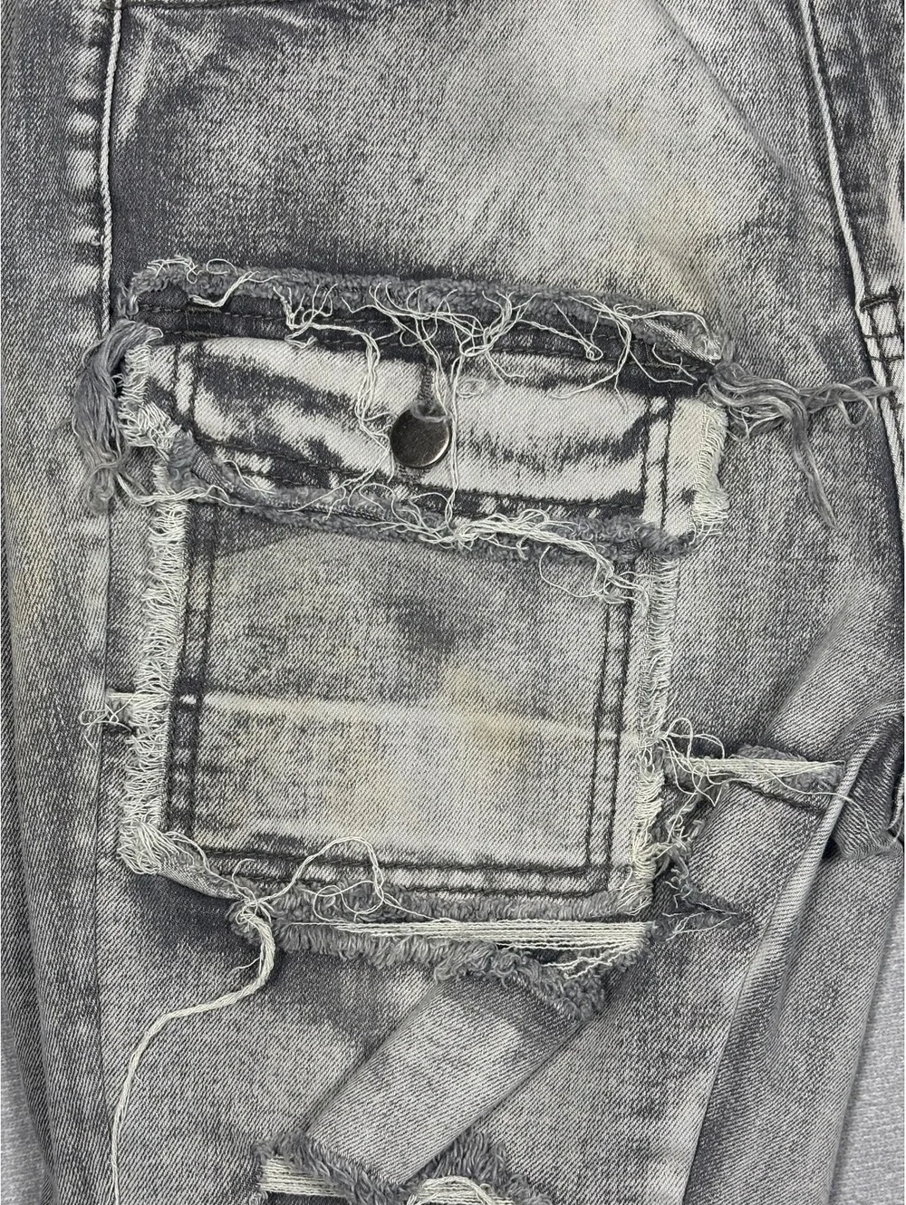 American Bazi Los Angeles Stacked Gray Acid Wash Distressed Cargo Jeans Size M